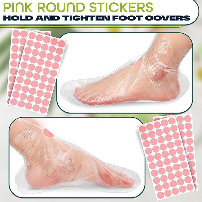 200 Pcs Plastic Foot Covers for Feet – 13 US Leak-Proof, Durable, Ribbed Anti-Slip Design with 200 Stickers for Snug Closure – Plastic Socks for Moisturizing Feet, Great for Wax Foot Care & Hydration