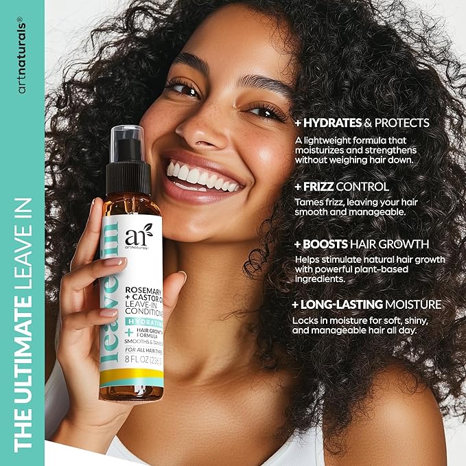 Artnaturals Rosemary & Castor Oil Leave-In Conditioner - (8 Fl Oz / 236ml) - Made with Organic and Natural Ingredients - for All Hair Types – Treatment for Damaged Hair