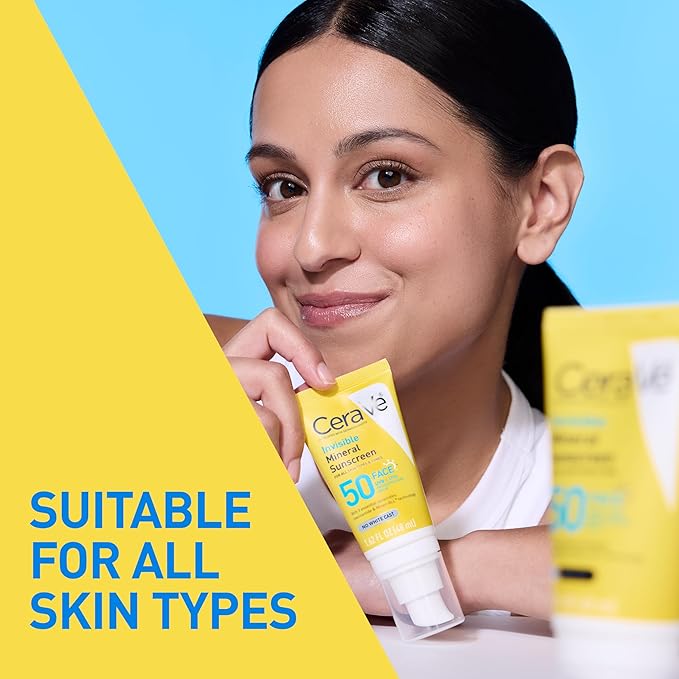 CeraVe Invisible Mineral Sunscreen SPF 50, Face Sunscreen for Sensitive Skin With Zinc Oxide & Titanium Dioxide, Vitamin E + Niacinamide + Ceramides, Oil Free, Travel Size 1.62 oz