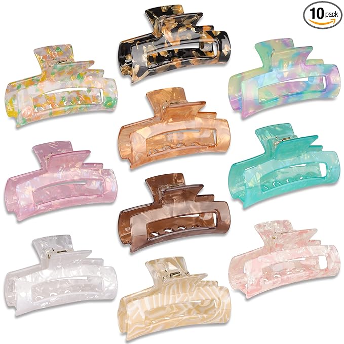 Magicsky 10 Pcs Hair Claw Clips for Women, Marble Tortoise Acrylic Large Clip Thick Thin Hair, Cute Butterfly Barrettes Pins, Aesthetic Styling Accessories Girls,Brown Opal Pink