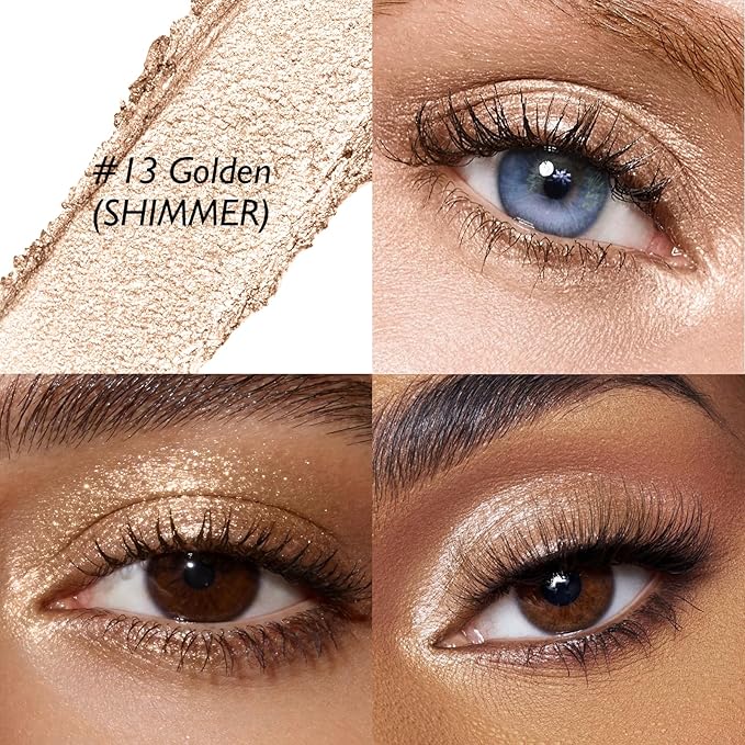 Cream Eyeshadow Stick, Golden Shimmer Eye Shadow Pencil Waterproof & High Pigmented Crease-Proof Neutral Eyeliner Blendable Eyeshadow Crayon Daily Makeup for Women