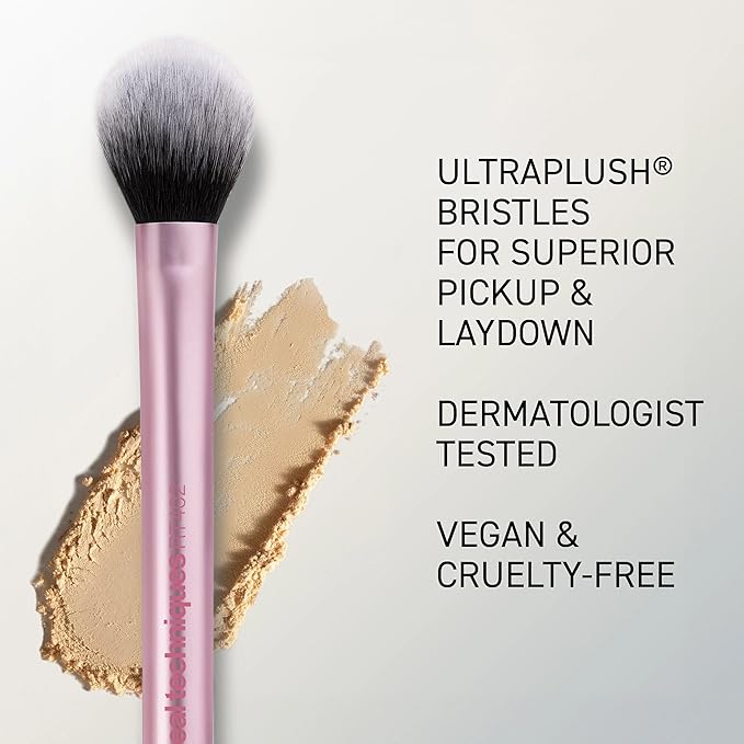 Real Techniques Setting Brush With Ultra Plush Custom Cut Synthetic Bristles and Extended Aluminum Ferrules to Build Coverage