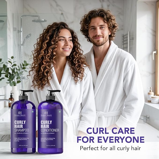 Botanic Hearth Curly Hair Shampoo And Conditioner Set For Curly Hair | Detangle, Define & Enhance Curls | With Jojoba Oil & Vitamin E | Sulphate Free | 16 Fl Oz X 2