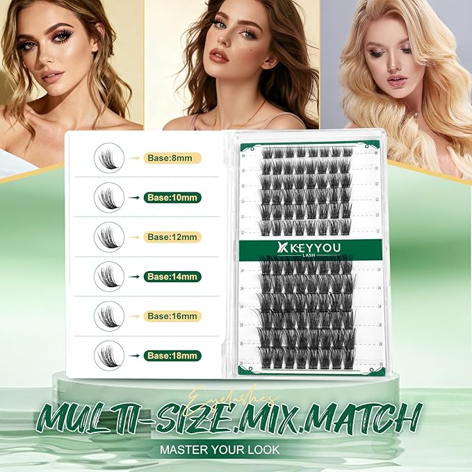 Lash Clusters 96pcs Individual Lashes Y11 D Curl 12mm Cluster Lashes KEYYOU Volume Wispy Lash Extension Soft&Comfortable Easy DIY at Home(Y11 D-12mm)