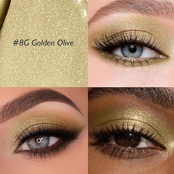 Golden Olive Shimmer Eyeshadow Stick, Cream Eye Shadow Stick Waterproof Long Lasting Multi-Use Eyeliner Pencil, Smooth Blendable High Pigmented Eye Crayon Defines & Lines Eyes for Bold Looks