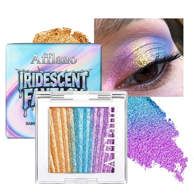 Afflano Iridescent Multichrome Eyeshadow, Single Rainbow Eyeshadow Trio Pressed Pigment, Holographic Gold-Blue-Purple Color Shift Duo Chrome Glitter Eye Shadow Makeup, Color Change shimmer Effect,#6