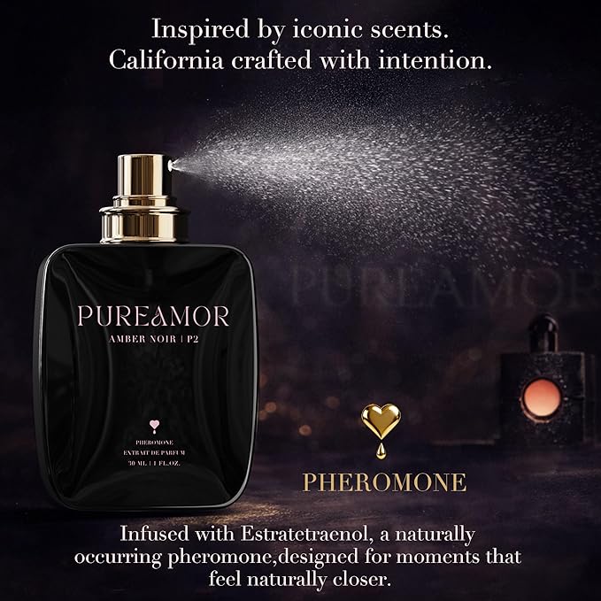 PUREAMOR Pheromone Perfume for Women, Amber Noir Extrait de Parfum - Long Lasting Vanilla Amber Scent, 30% High Concentration, Full Size Fragrance Spray, 1.0 oz / 30 ml
