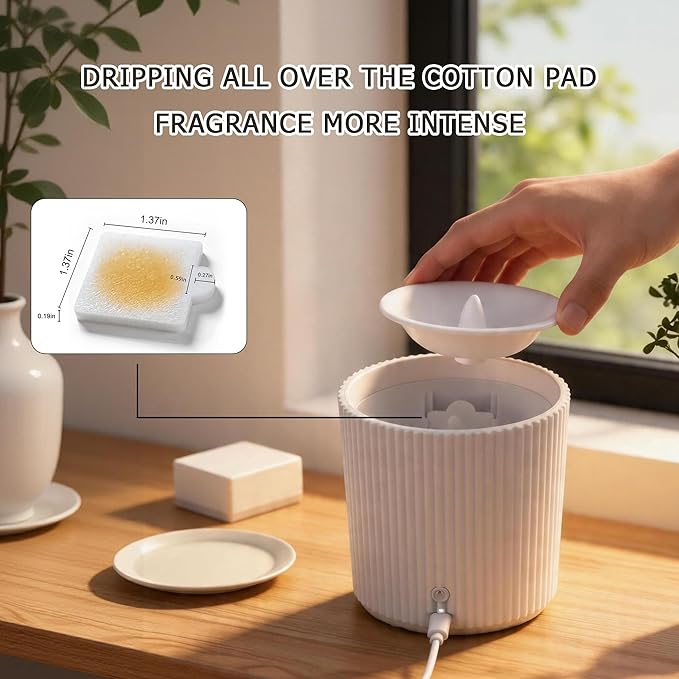 2 in 1 Waterless Essential Oil Diffuser and 3D Wick and Realistic Flame Candle,Flameless Candle Diffuser,USB Power Supply LED Candle Waterless Diffuser 12PCS Cotton Pads(No Rechargeable Battery)