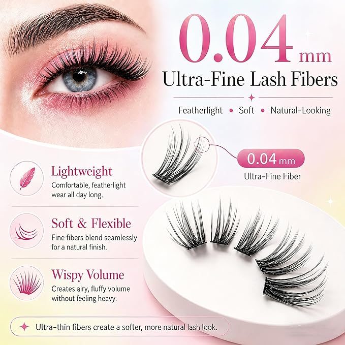 Wispy Lash Clusters Kit, Natural Lash Cluster Eyelash Extensions 256 Pcs C Curl 10-16mm Individual Fluffy False Eyelashes Thin Band DIY Kit for Beginners at Home with Bond Seal Remover Tweezers Brush