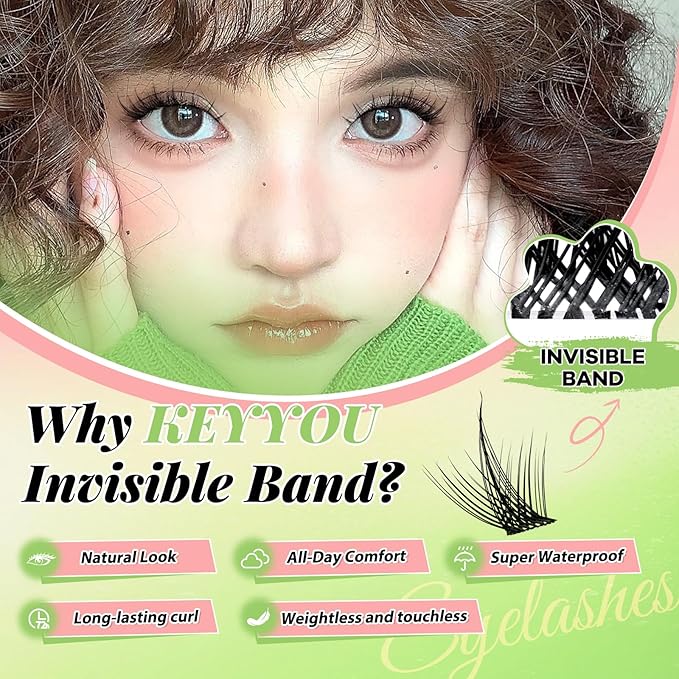 KEYYOU Sicily Lash Clusters Kit Fairy Lash Extension Kit C Curl 120Pcs Eyelash Extension Kit Wispy Natural Invisible Band Lash Kit with Waterproof DIY Lash Extension Kit at Home(Sicily-C-8-16MIX)