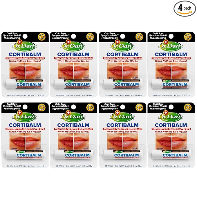 Dr. Dan's Cortibalm -8 pack-for Dry Cracked Lips - Healing Lip Balm for Severely Chapped Lips - Designed for Men, Women and Children