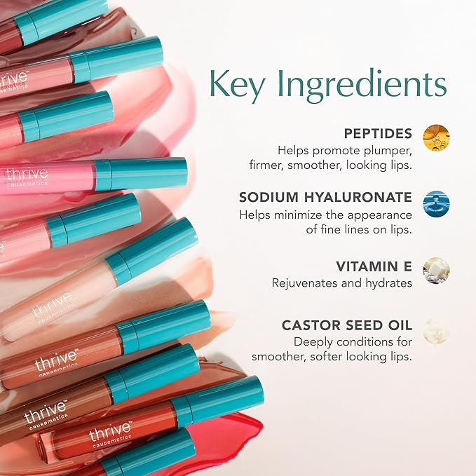 Thrive Causemetics Sheer Strength Lip Plumping Peptide Gloss, Lip Plumper with Vitamin E, Peptides, Plumps, Smooths & Hydrates Lips, High Shine, Vegan & Cruelty Free, Imani (Neutral Toffee)