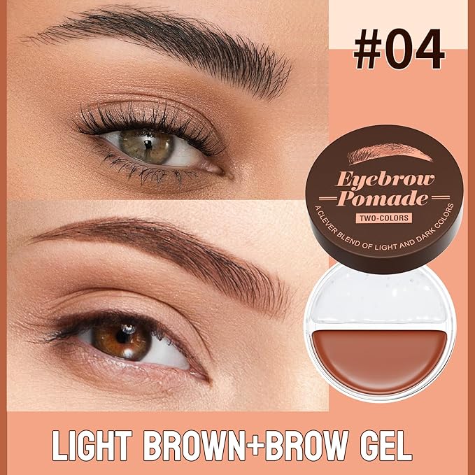 Dual Color Eyebrow Pomade for Women 2-in-1 Waterproof & Sweatproof Brow Gel with Foldable Dual-Ended Brush - Natural Looking, Long Lasting, All-Day Wear for Beginners (Light Brown+Brow Gel)