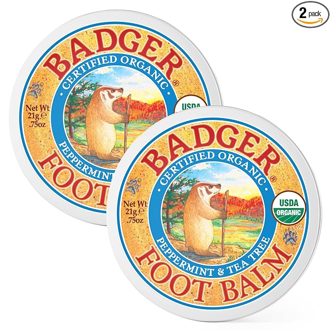 Badger Foot Balm, 100% Organic Foot Cream for Dry Cracked Heels and Feet, Fast Acting Foot Care for Women & Men, All-Natural Cracked Heel Treatment, .75 oz Tin, 2-Pack