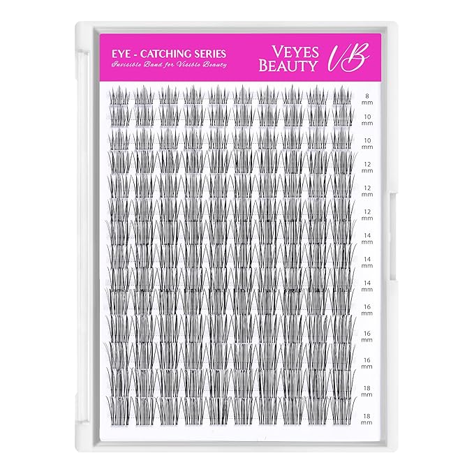 VEYESBEAUTY Lash Clusters Individual Eyelash Extensions Thin & Invisible Band DIY False Eyelashes for Self-application Eye-Catching Series Wispy Lash Tray,Sweetie 8-18mm Mixed Length