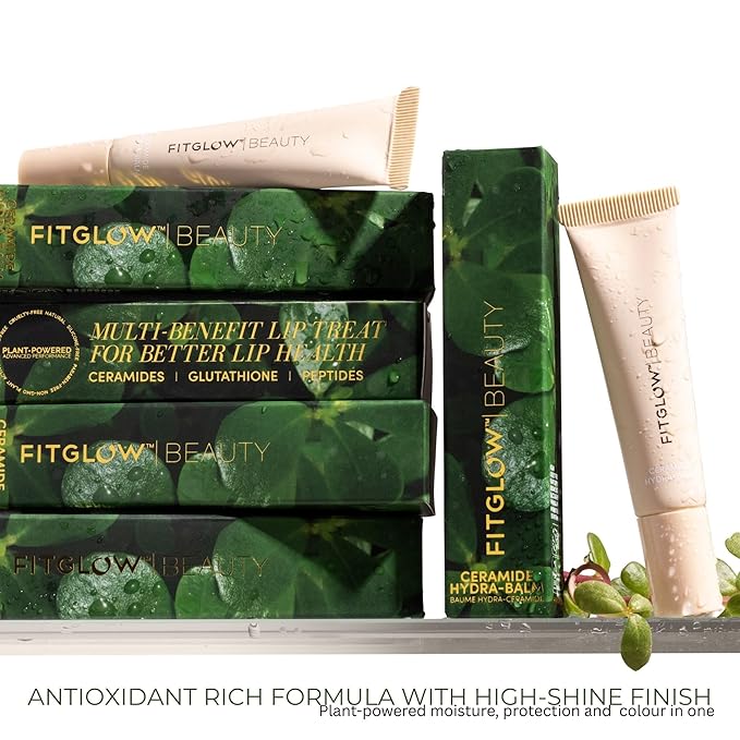 Fitglow Beauty Ceramide Hydra-Balm Lip Gloss | Hydrating Lip Serum with Peptides & Glutathione | Plumping & Anti-Aging Lip Skincare | Dry & Chapped Lip Repair | Vegan & Cruelty-Free | 12g - Rosewood