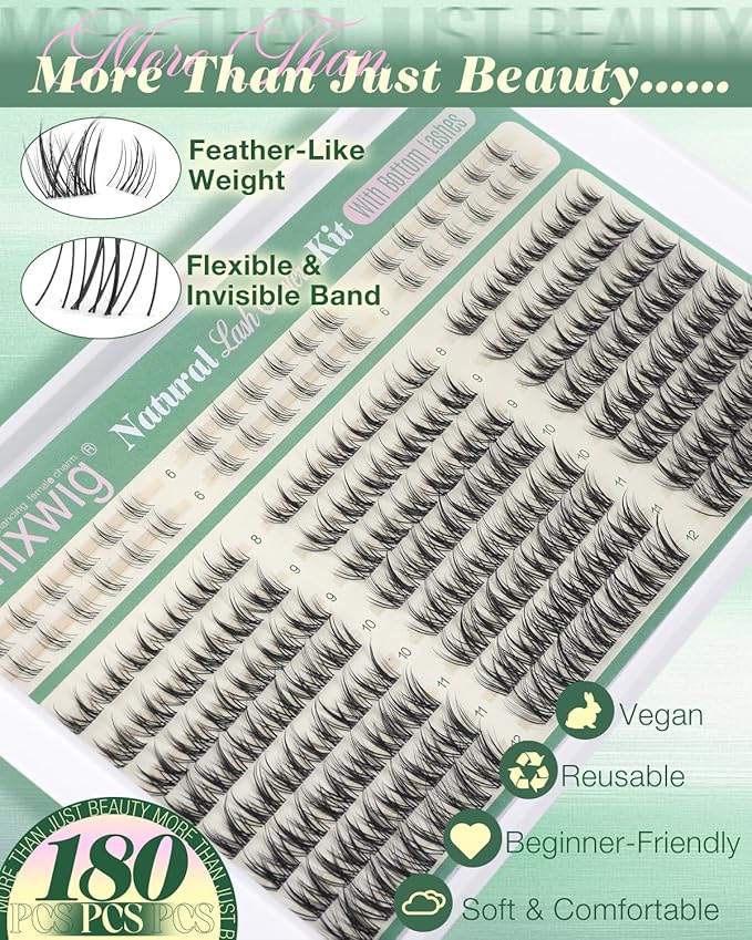 Short Lash Clusters Kit Natural Lash Extension Kit Wispy Eyelash Clusters with Bottom Lashes 8-12MM Manga Cluster Eyelash Extensions C Curly DIY Cluster Lashes Bond and Seal Tweezers by Lvmixwig