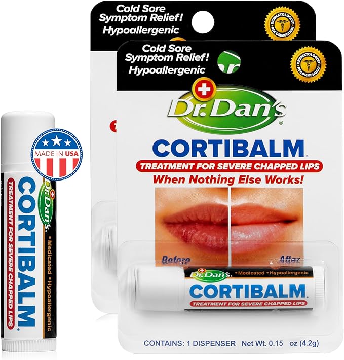 Dr. Dan's Cortibalm - 2 Pack - for Dry Cracked Lips - Healing Lip Balm for Severely Chapped Lips - Designed for Men, Women and Children