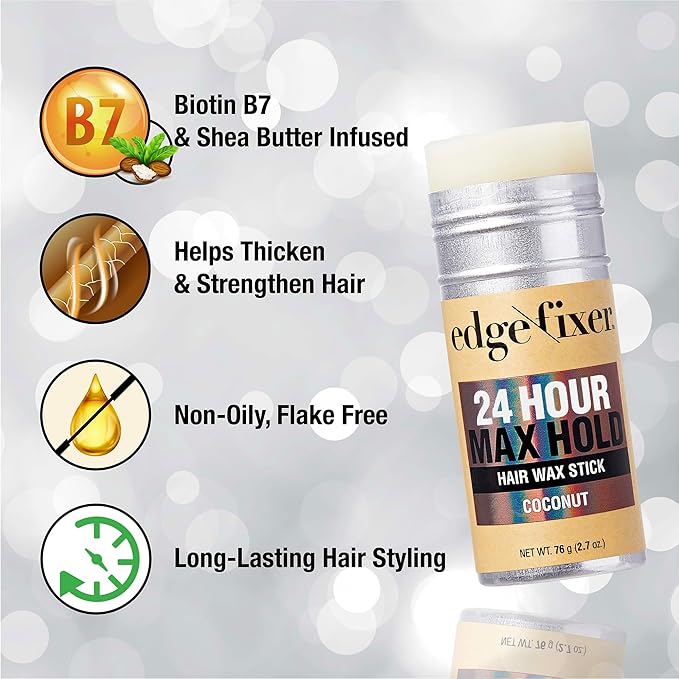 Red by Kiss Hair Wax Stick 24HR Max Hold Edge Fixer Edge Control Pomade Non-Sticky, Non-Oily Flake Free Hair Styling Wax 2.7 oz. (Coconut)