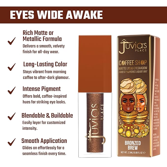 Juvia's Place Coffee Shop Liquid Eyeshadow - Bronzed Brew - Metallic Shimmer for Long-Lasting Color, Waterproof, and Glittering Finish - Buildable and Vibrant - Ideal for All Skin Tones, 0.08 fl oz