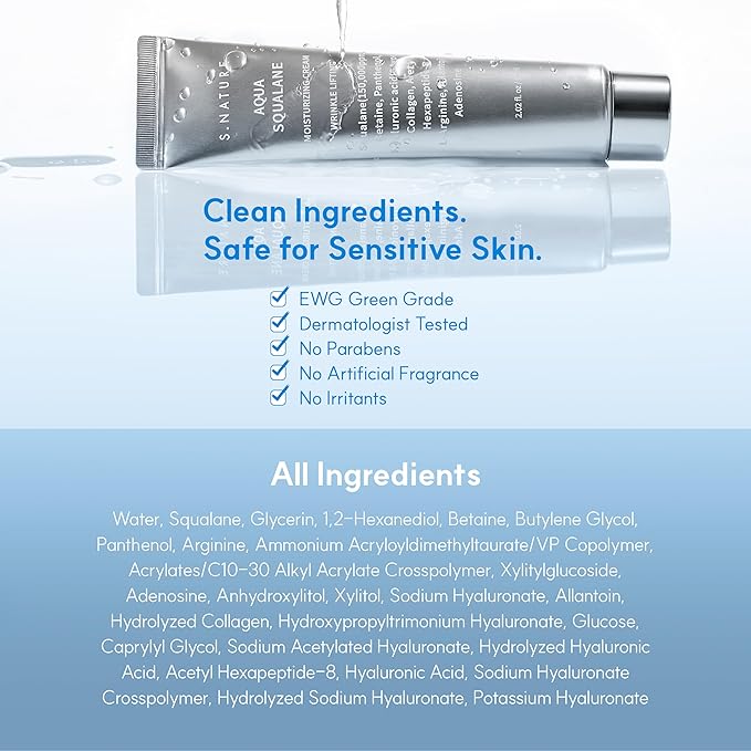 S.NATURE Pore Minimizing Moisturizer for Dry & Sensitive Skin – Squalane Hydrating Face Cream, Tightening & Smoothing Pores, Lightweight Korean Skincare, 2.7 fl oz