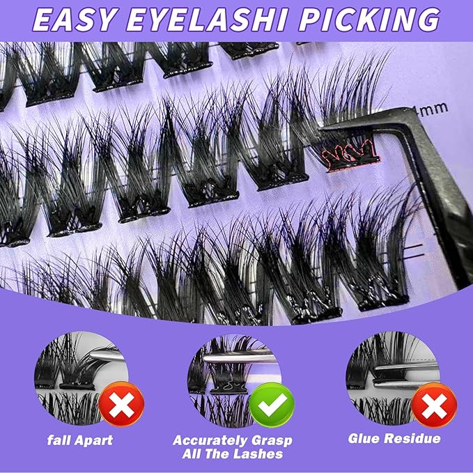 Fabloss Self Adhesive Eyelashes Clusters 40Pcs-Thick Volume Lashes Press On Lashes Self Adhesive Lashes Pre-Glued Lashes Clusters Kit No Remover No Residue 14-16MM