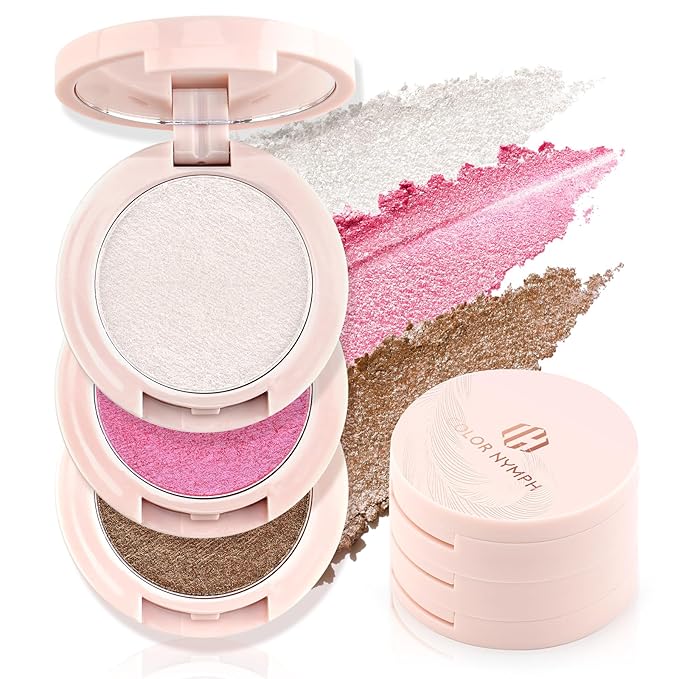 Color Nymph All in One Contour Palette with Blush & Highlighter, 3-in-1 Mini Makeup Palette with Mirror, Travel-Friendly MakeUp Kit, Vegan & Cruelty-Free - Starlit Glow