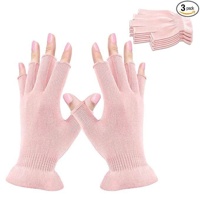 MIG4U Fingerless Moisturizing Gloves, Half Finger Touchscreen Beauty Glove for Eczema, SPA, Dry Hands, Skin Treatment, Summer Sun UV Protection, Pink, 3 Pairs S/M