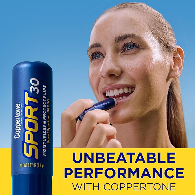 Coppertone Sport SPF 30 Lip Balm, Broad Spectrum SPF 30 Sun Protection With Jojoba and Shea Butter, Hydrates Lips, 0.17 Oz Stick