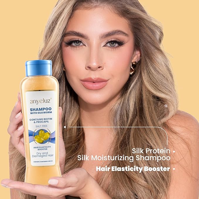 ANYELUZ Silkworm Shampoo, Nourishing Hair Cleanser, Enhances Elasticity, Softness & Shine, Protects Against Dehydration & Damage, Ideal for Dry & Damaged Hair
