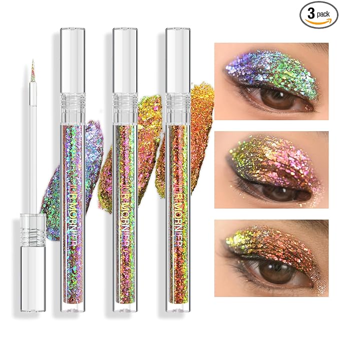 Multichrome Liquid Eyeshadow Set,3 Colors Multi-Dimensional Eye Liner Makeup,High Pigment Waterproof Metallic Eye Shadow,Ultre Fine Tip Glitter Eyeshadow (A07+A08+A09)