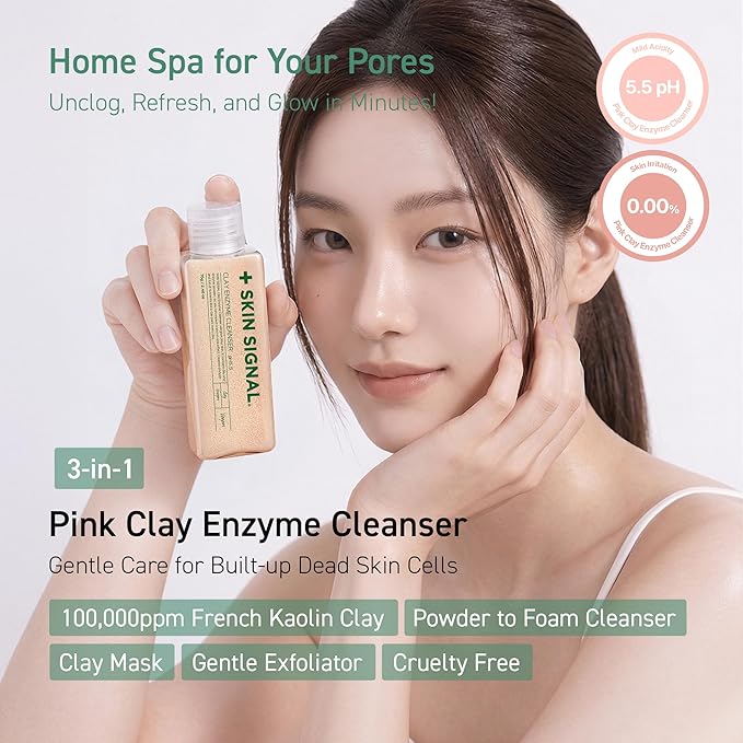 Pink Clay Enzyme Cleanser, Blackhead Remover Powder Cleanser, Deep Pore Cleansing with BHA, Gentle Exfoliating Face Wash, Facial Scrub for Acne-Prone Skin, Korean Skin Care