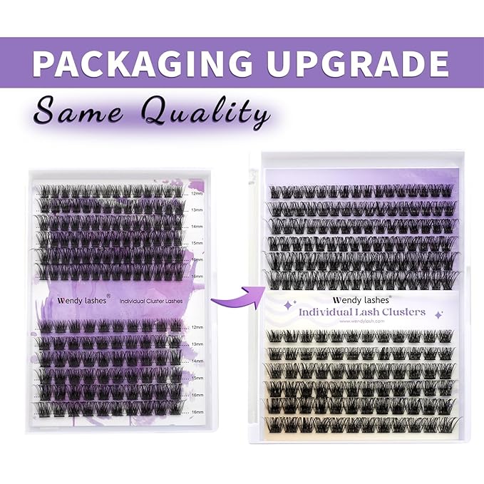 WENDY LASHES Clusters for Eyelash Extensions: 12-16mm Mixed, Lightweight, Natural, Wispy, Waterproof, Cat Eye, DIY at Home, D Curl, Wendy, C3+C9, FD318