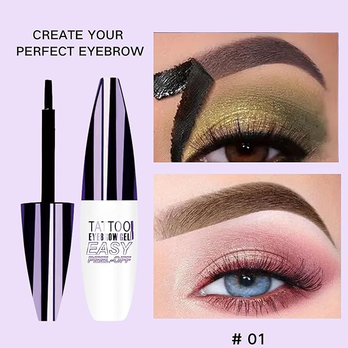 2 Pcs Dark Brown Easy Peel Off Eyebrow Gel, Tattoo Eyebrow Tint, Waterproof & Sweatproof Peel Off Tinted Eyebrow, Long-lasting Natural Color Up to 3 Days, Eyebrow Tattoo for All Skin Types (#01)