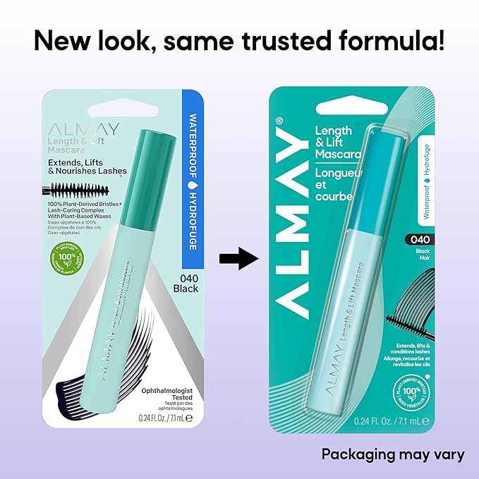 Almay Lengthening Mascara, Volume & Lift, Eye Makeup, Hypoallergenic and Fragrance Free (Packaging May Vary), 040 Waterproof Black, 0.24 fl oz