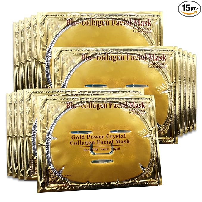 24k Gold Gel Facial Mask,SkinCare Facial Patch Collagen Face Mask for Moisturizing, Puffiness, Anti Wrinkle and Hydrateing Your Beautiful Face, 15PCS