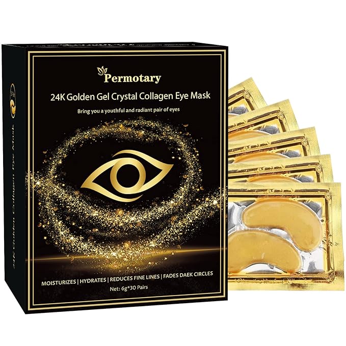 30 Pairs Crystal Collagen Under Eye Mask, Gold Gel Collagen Eye Pad For Moisturizing, Reducing Dark Circles & Puffy Eyes (30 Pairs Gold)