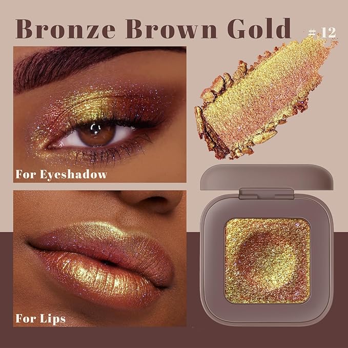 Noerrors Duochrome Bronze Brown Gold Silver Glitter Eyeshadow Palette, Holographic Rich Color Shimmer Metallic Eye Shadow, Multichrome Color Shift Sparkle Iridescent Eye Brightener Fairy Makeup#012
