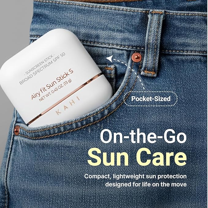 KAHI Airy Fit Sun Stick S - SPF 50+ Triple Functional Broad Spectrum Face Sunscreen Stick - Waterproof, Sweatproof & Sandproof - Ultra-Lightweight & Non-Greasy Sun Shield - Korean Skin Care 0.45 oz