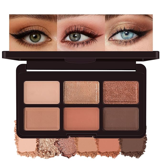KYDA 6 Colors Brown Eyeshadow Palette, Netural Brown Bronzer with Shimmer and Matte Shades, Long Wear Rich Pigment, Blendable Lightweight Formula, Travel Friendly Mini Makeup Palette, Cruelty Free