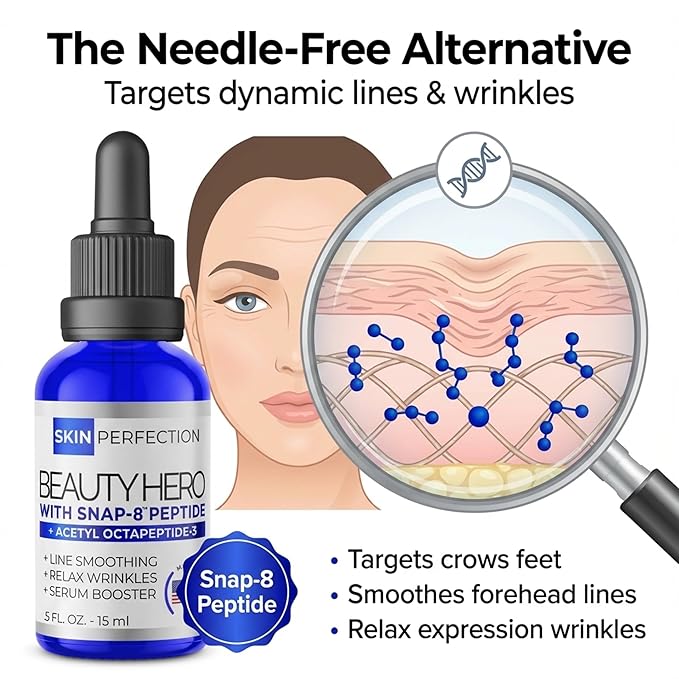 Skin Perfection Snap 8 Peptides Serum for Face - Anti Aging Peptide Serum for Fine Lines & Wrinkles - Diy Peptide Face with Hyaluronic Acid Crows Feet Diy Mix with Any Skincare 0.5oz