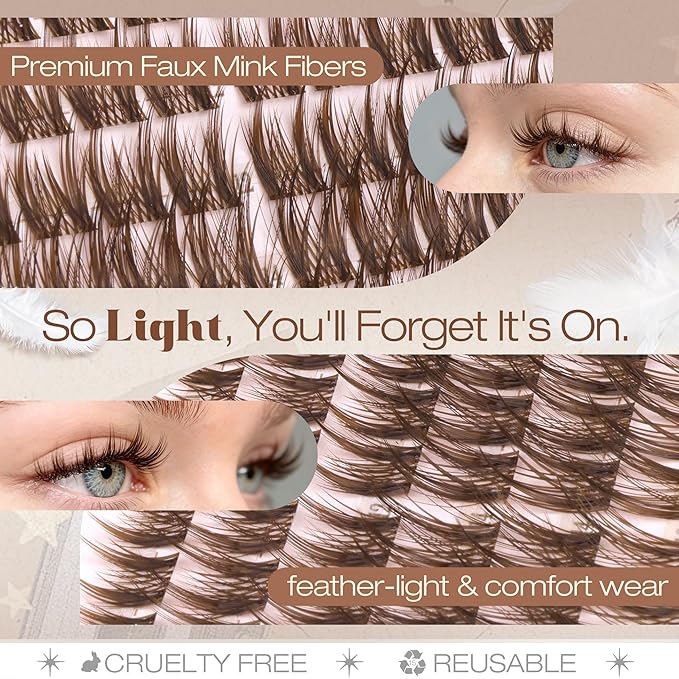 Anime Cluster Lashes Brown Cluster Eyelash Extensions Fairy Eyelash Clusters Wispy Lash Clusters Dark Brown Individual Lash C-Curly Lash Extension Spiky Manga DIY Eyelashes Pack (108Pcs, 10-16MM)
