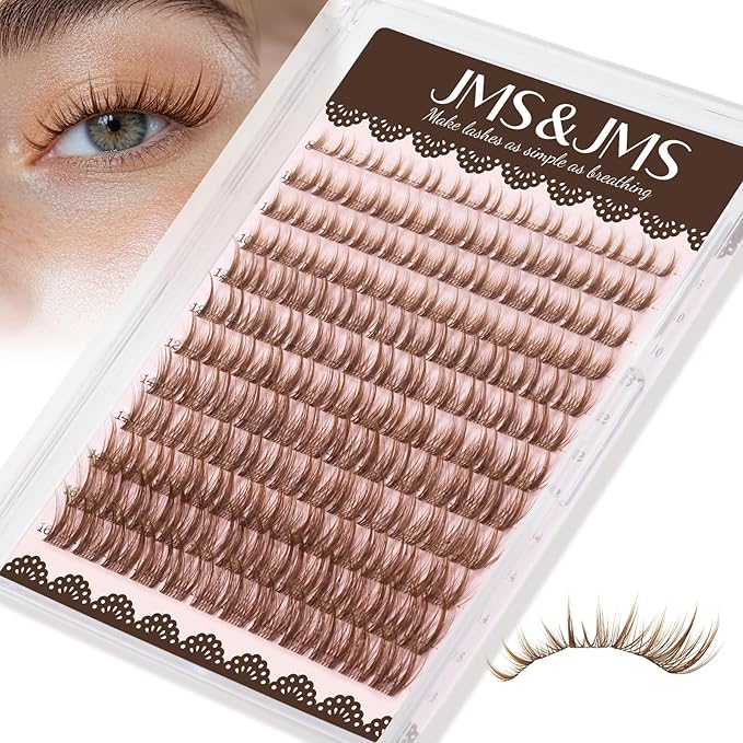 JMS&JMS Brown Lash Clusters Wispy Eyelash Clusters with Spikes Natural Lash Extensions Brown Manga Lashes 8-16mm Cluster Eyelashes Extensions C-Curly Anime Eye Lashes