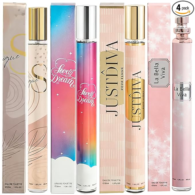 CLOTHES OF SKIN 4 Pack Perfumes for Women (4x35ml),Mothers Day Gifts for Mom,Wife,Gifts for Women,Teen Girls,Travel Size Perfume,Natural Fragrances Eau de Toilette Long Lasting Perfume Body Spray