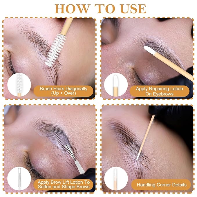 230 Pcs Brow Lamination Supplies with Plastic Box Wooden Micro Eyebrow Brush Spoolies Disposable Lip Applicators Eyelash Brush Mascara Wands Micro Swabs Brow Lamination Kit for DIY Eyelash Lift