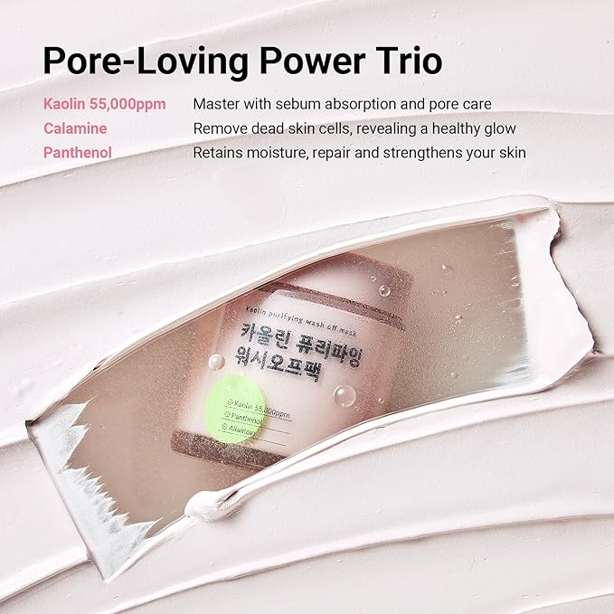 Kaolin Purifying Wash Off Pack, Pore Cleansing Mask for Dry Sensitive Skin, Softening and Hydrating, Korean Skincare (3.88oz / 110g)