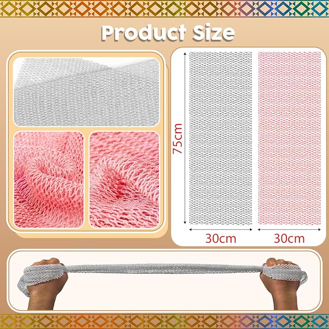 Real African Net Sponge - 2 Pieces Premium Body Exfoliator - Gentle Scrub for Dry/Sensitive Skin - Durable & Easy Rinse Shower Essential (Pink Gray)