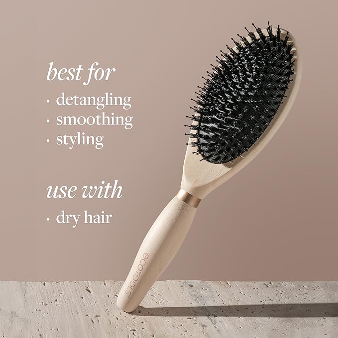 EcoTools Dual Bristle Hair Brush, Faux Boar & Nylon Bristle Brush for Detangling Smoothing & Shine, For All Hair Types, Daily Styling Brush, Bamboo Handle, Vegan & Cruelty-Free, 1 Count