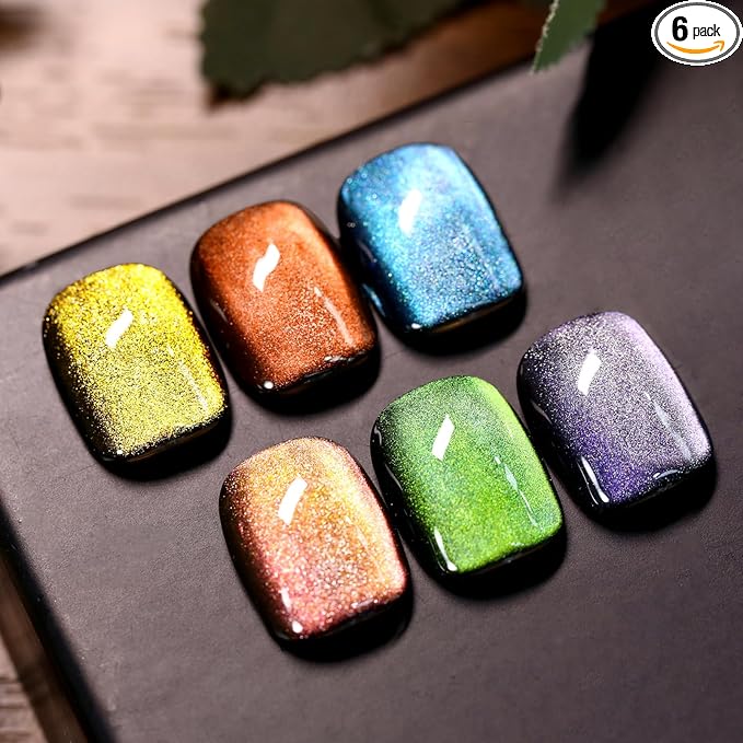 Born Pretty Magnetic Gel Nail Polish,Glitter Magnetic Gel Polish Shimmer Auroras Magnetic Gel Nail Art Manicure Kit 6PCS