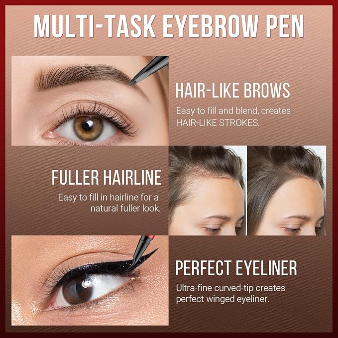 Vevivia Eyebrow Pencils for Women - Eyebrow Pen with 4D Brush-Tip & Curved Tip for Natural Fuller-Looking Brows, Precise Hair-Like Strokes for All Brow Types, Last All-Day Eyebrow Makeup, Black Brown
